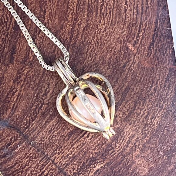 Sterling Silver Caged Pearl Necklace Love Jewelry Lucas Lameth - Picture 2 of 9
